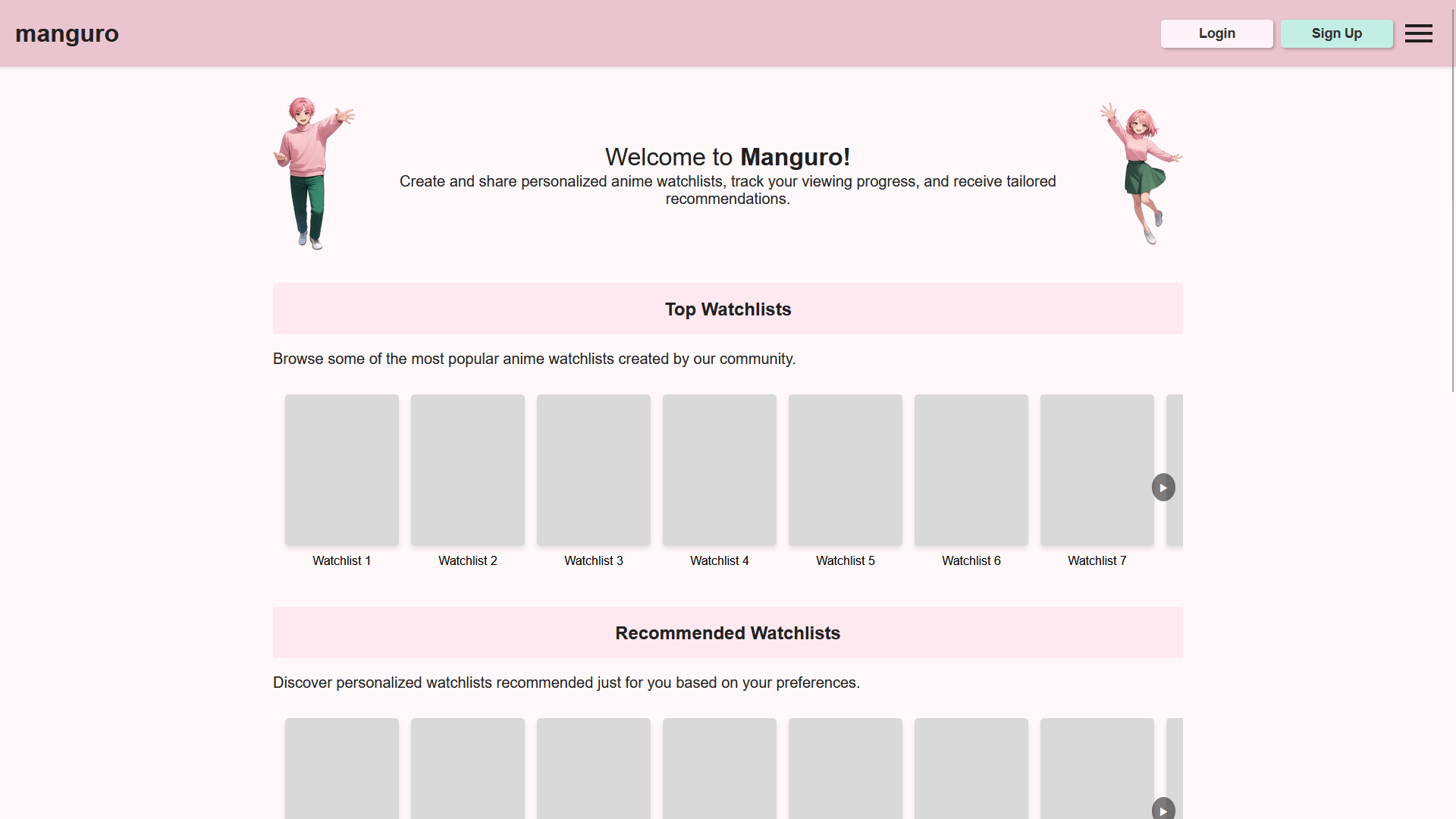 Screenshot of the front page of manguro.com.